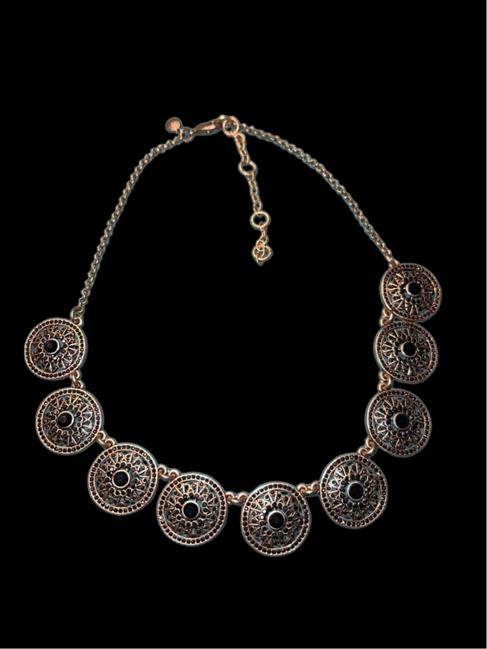 J Crew Brass Black Crystal Drop Necklace 16”